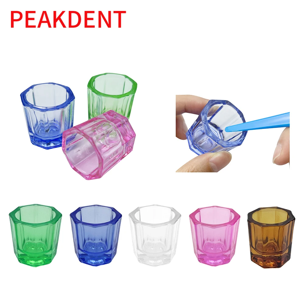 6pcs Colorful Dentistry Mixing Bowls Glass Cup Octagonal Cups for Dental Lab Powder Holder Container Tool