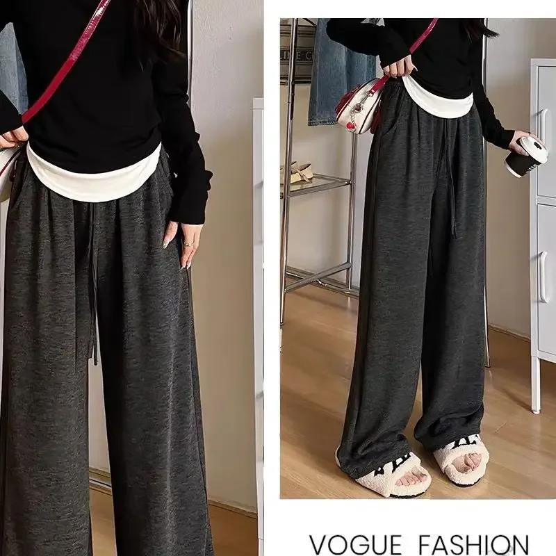 Thick and loose wide leg casual pants White oat glutinous rice pants for women's autumn and winter new style with added velvet