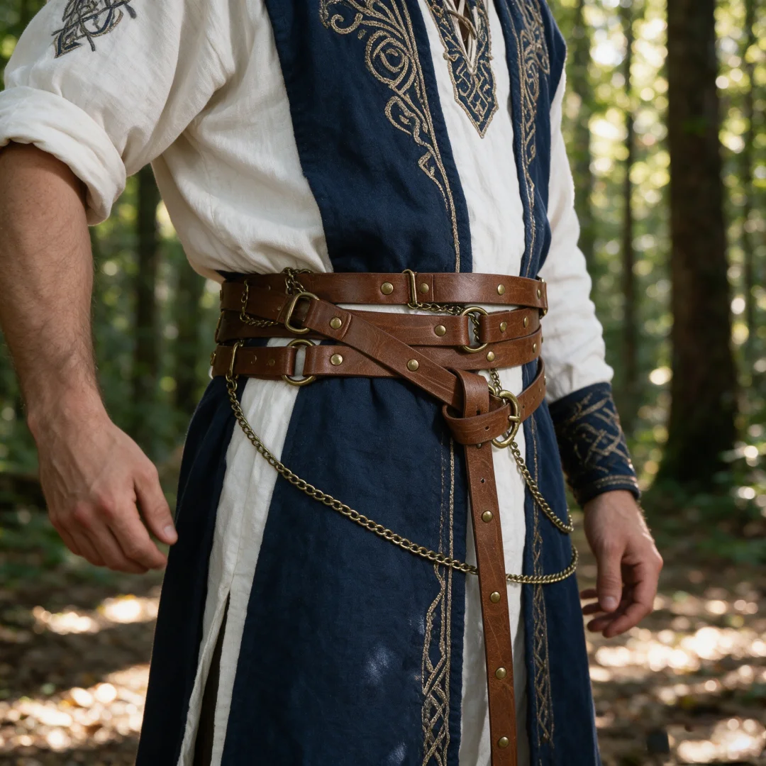 UYEE Retro-Gürtel im Wikinger-Stil, verstellbarer mittelalterlicher PU-Ledergürtel mit Metallkette, Punk-Steampunk-Cosplay-Zubehör – Detail 4