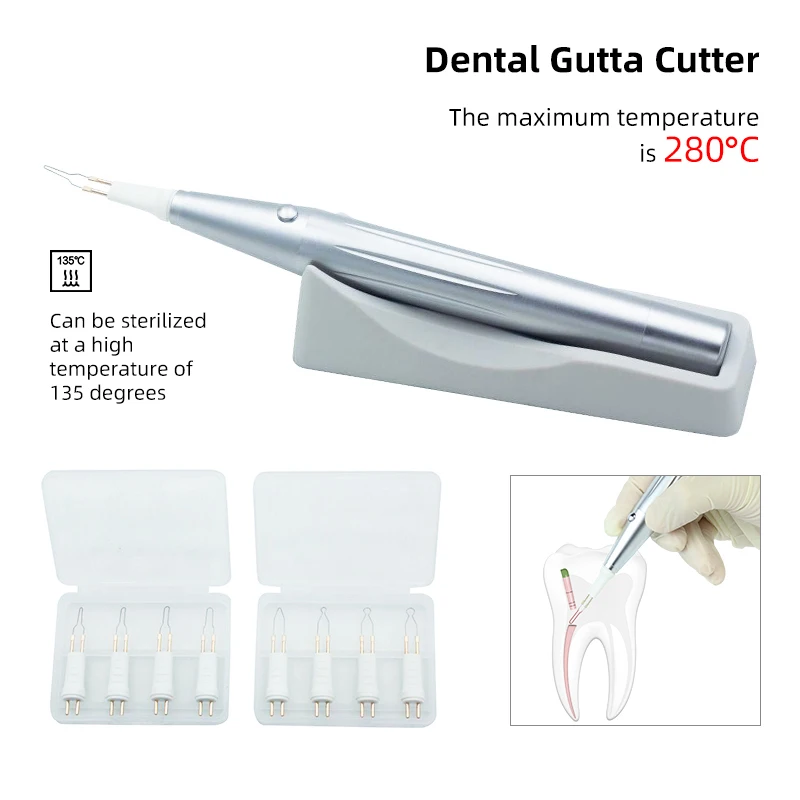 

Oral Dental Gutta Percha Cutter Matel Body Endo Wireless Obturation System with 8PCS Heating Tips Root Canal Therapy Equipment