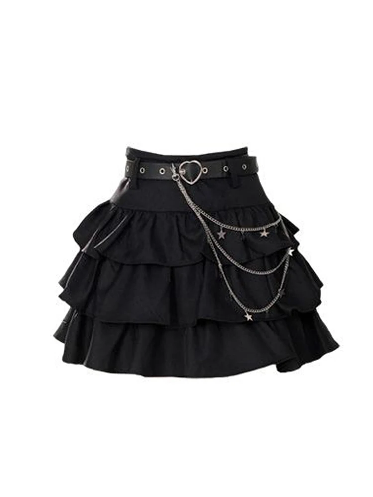 

Women's Black Gothic A-line Skirt 90s Aesthetic Y2k Mini Skirt Vintage Harajuku Korean Punk Skirts Emo 2000s Summer Clothes 2024