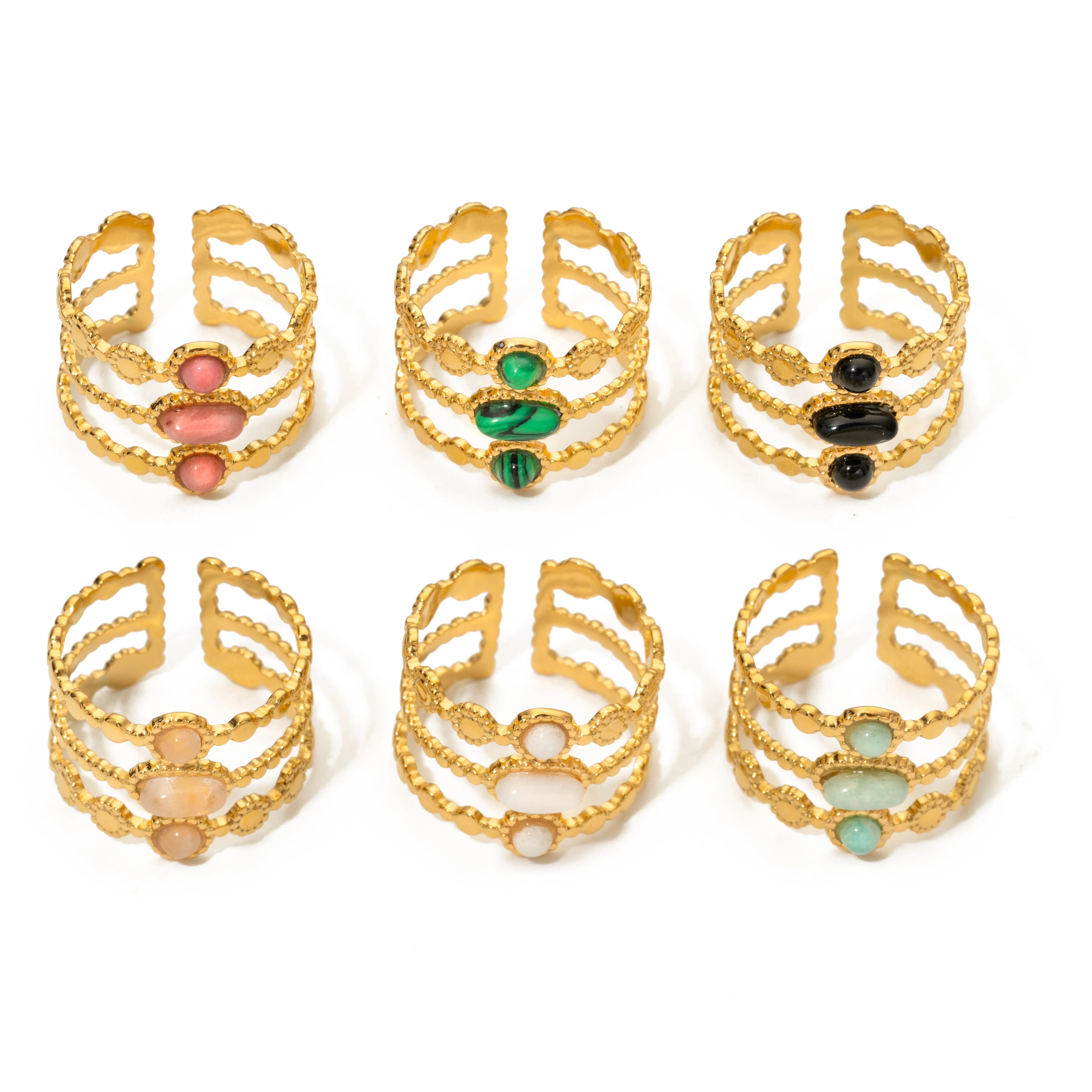 Bague émeraude en acier inoxydable pour femme, pierre naturelle, tendance atmosphérique rétro, ouverture réglable, matiques Boho