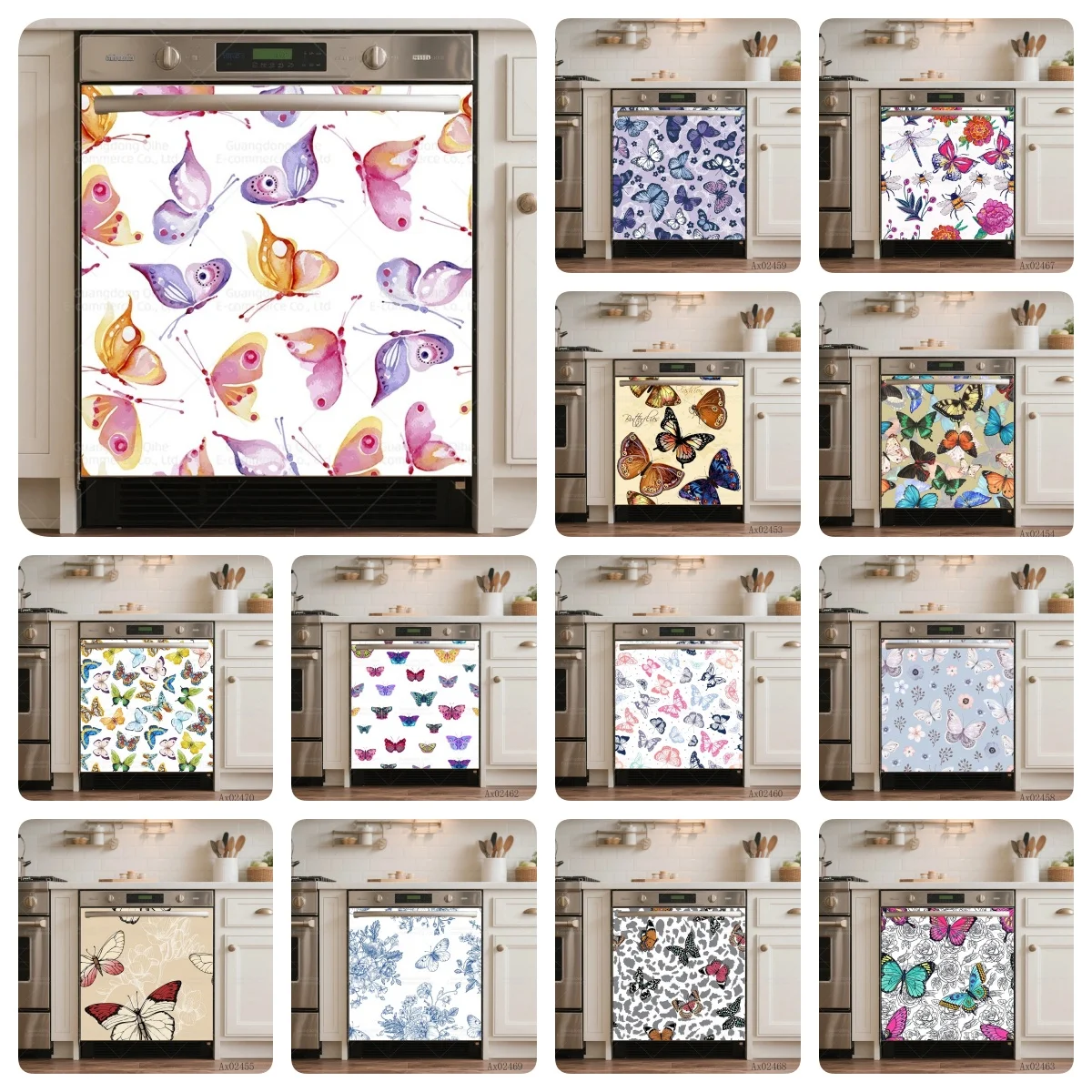 Watercolor Butterfly Dishwasher Stickers Waterproof Self Adhesive Kitchen Appliance Dishwasher Washer Cabinet Door Kitchen Decor