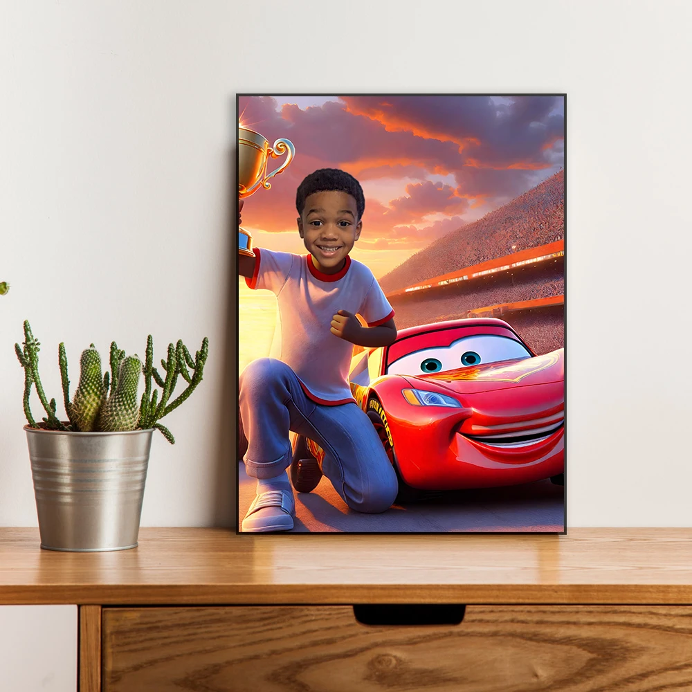 Personalized McQueen Portrait Poster Disney Cars Custom Boys Portrait Prints Kids Birthday Party Gift Canvas Printing Decor