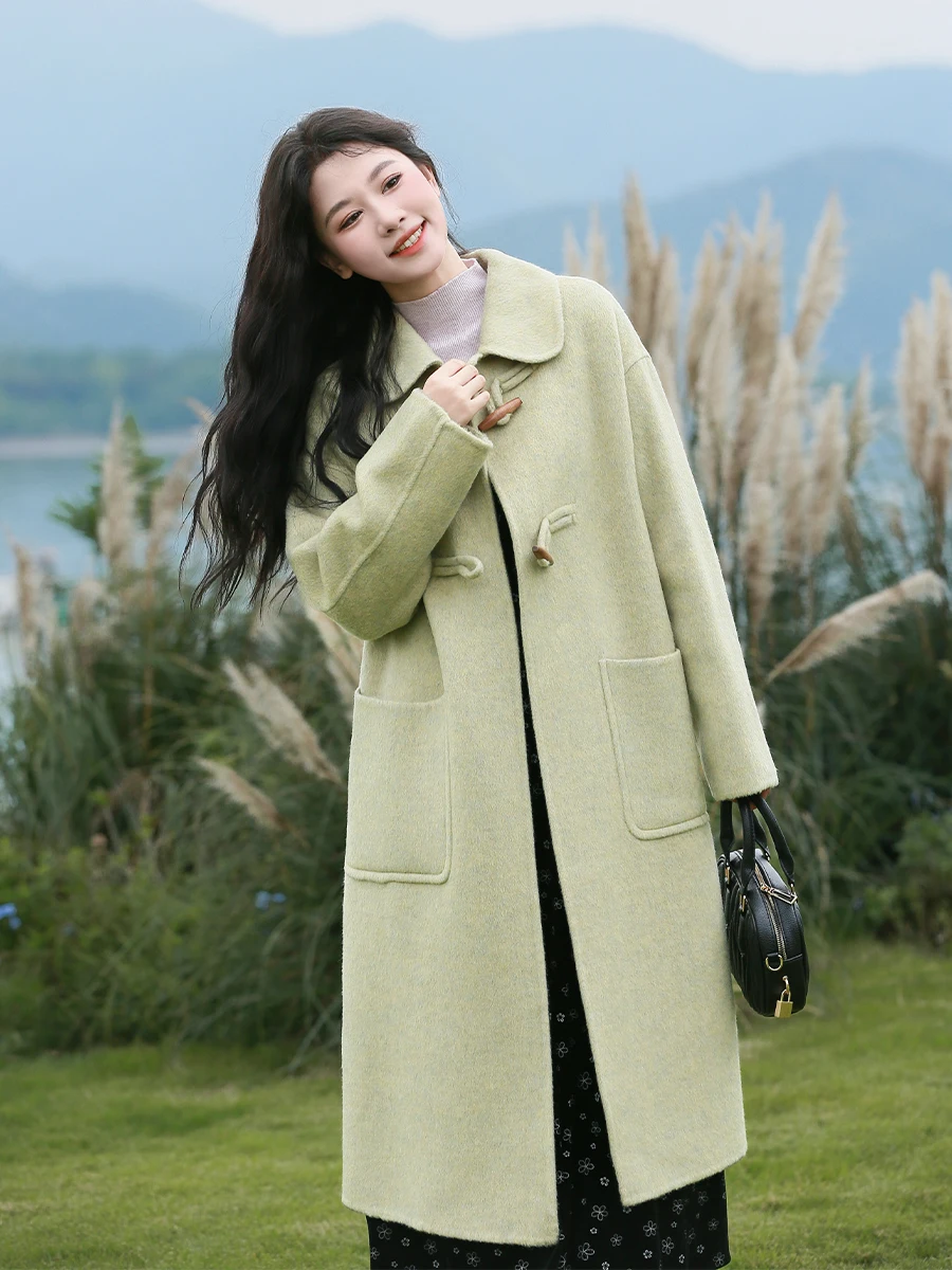 

Двустороннее шерстяное пальто Hebden Sle, простой цвет, левый банк, элитное осенне-зимнее новое поступление, пальто с воротником на пуговицах