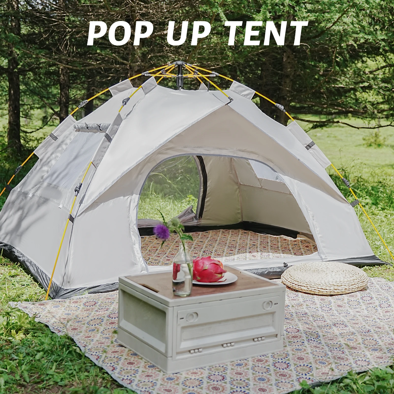 Grow Tent 4X4 - PAKICETUS インスタントポップアップドームテント 2-4人用 簡単セットアップ ポリエステル繊維 ポータブルアウトドアテント