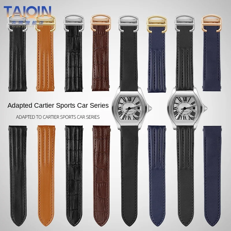 19mm Nylon Watchband Quick Release Leather Watch Strap For Cartier ROADSTER w6206018 w6206017 Men\'s Wristband Metal adapter band