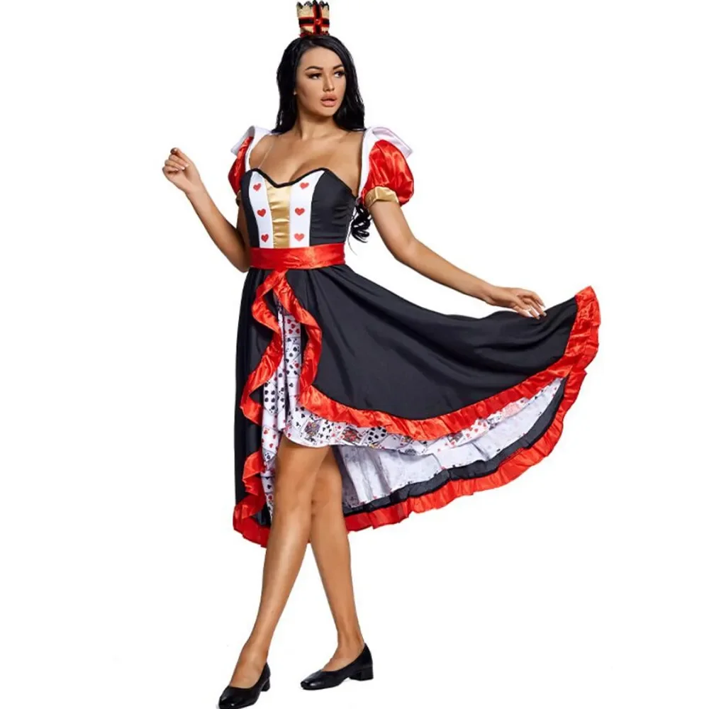 Fato de Halloween Queen of Hearts para mulheres e meninas, vestido de festa extravagante, Alice no País das Maravilhas Poker Cosplay