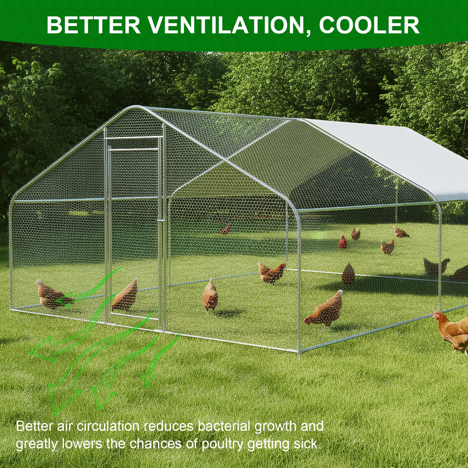 

9.84x13.12x6.56FT Large Chicken Coop with Cover Walk-in Poultry Cage Spire Shaped for Outdoor and Yard Farm Use