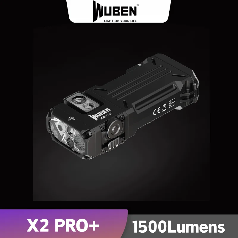 WUBEN X2 PRO+ Type-C Rechargeable EDC Flashlight 1500Lumens With 2*920mAh Battery Pocket Clip and Magnetic Tail Troch Lantern
