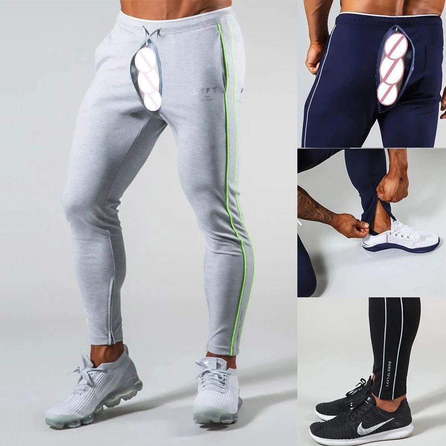 Outdoor Open Crotch Sex Pants, Exotic Hotpants Men Fitness Joggers Trousers Track Basketball Sweatpants Couple Casual Streetwear