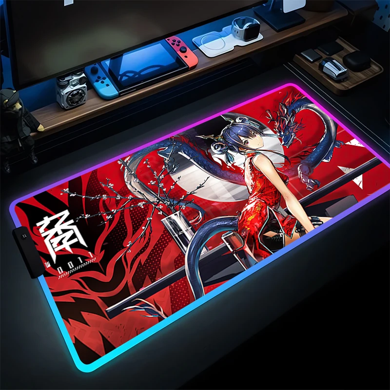 

LED Mouse Pad Professional E-sports Gamer Speed RGB PC Gaming Rubber Keyboard Pad Arknights Chen Desktop Mat Anime Girl Mousepad