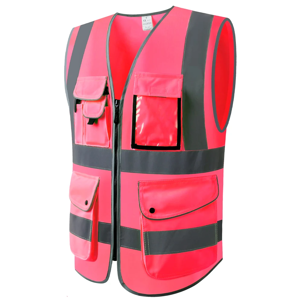 Gilet di sicurezza refettivo rosa Unisex per donna uomo abbigliamento da lavoro ad alta visibilità uniformi con Multi tasche abbigliamento da lavoro