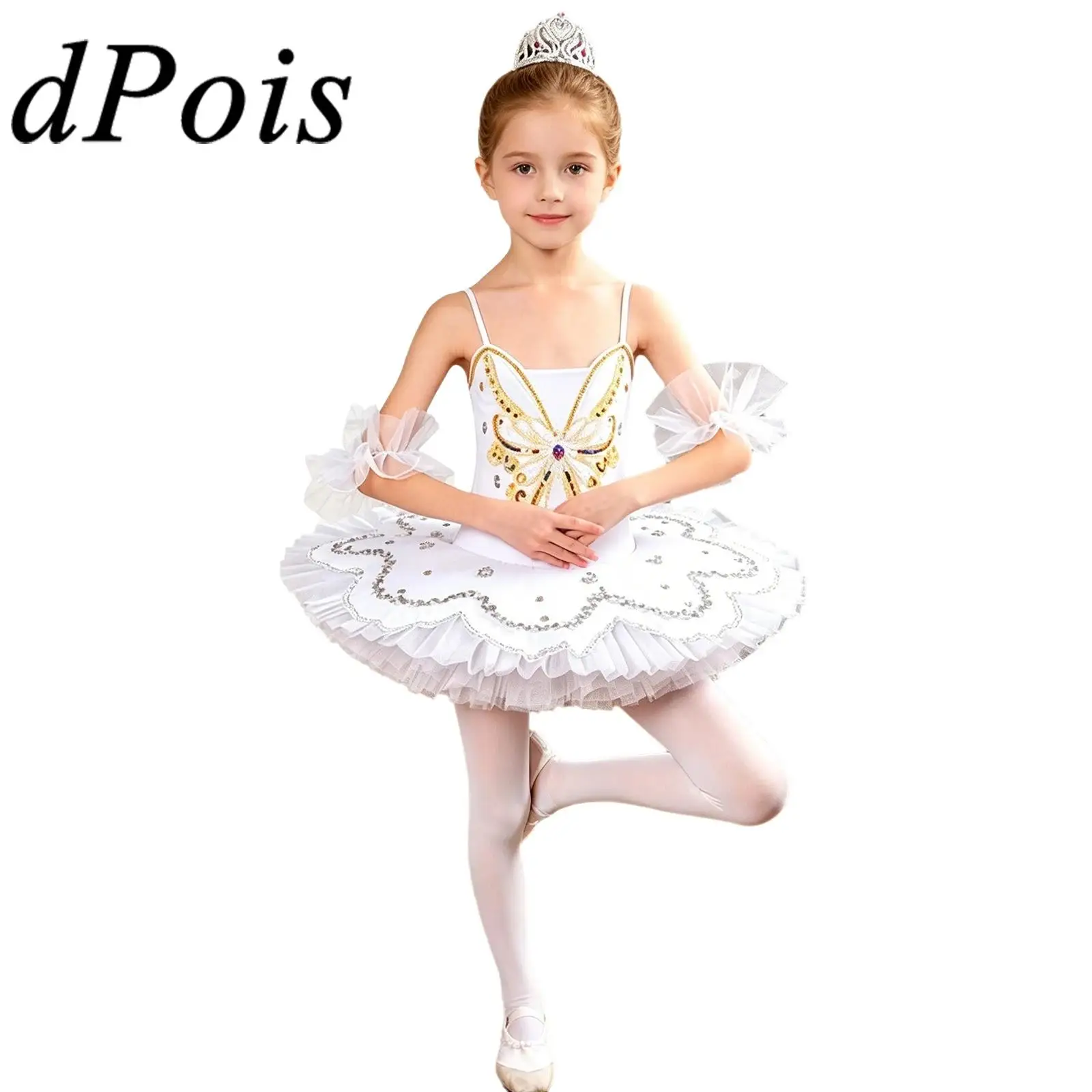 

Girls Camisole Ballet Tutu Dress Kids Spaghetti Straps Butterfly Pattern Layered Tulle Skirted Leotard Ballerina Dancewear