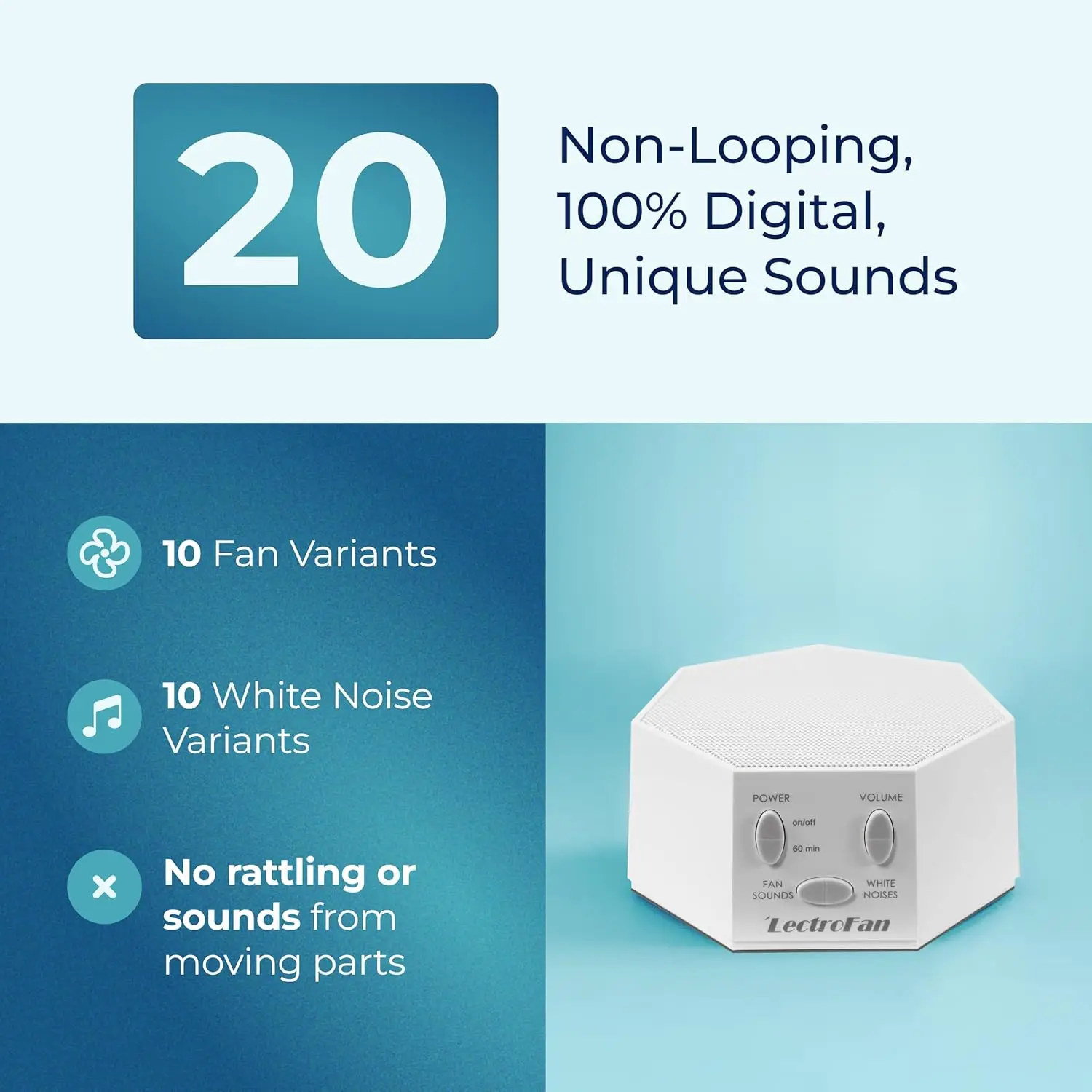 Compact White Noise Machine with 20 Non-Looping Sounds for Sleep, Travel, and Study