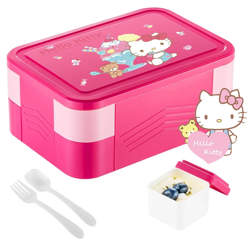 1550ml sanrio dos desenhos animados kuromi melodia dupla camada portátil lancheira recipiente à prova de vazamento talheres recipiente de alimentos micro-ondas