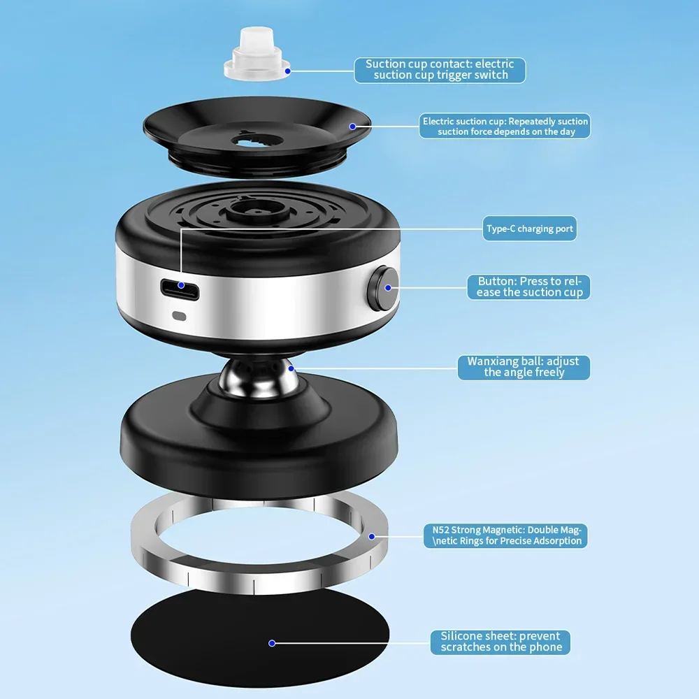 360 ° Drehbarer magnetischer Auto-Vakuum-Handyhalter für Armaturenbrett, GPS-Halterung für MagSafe iPhone 17 16 15 14 13 12 Pro Max Handyhalterung – Detail 6