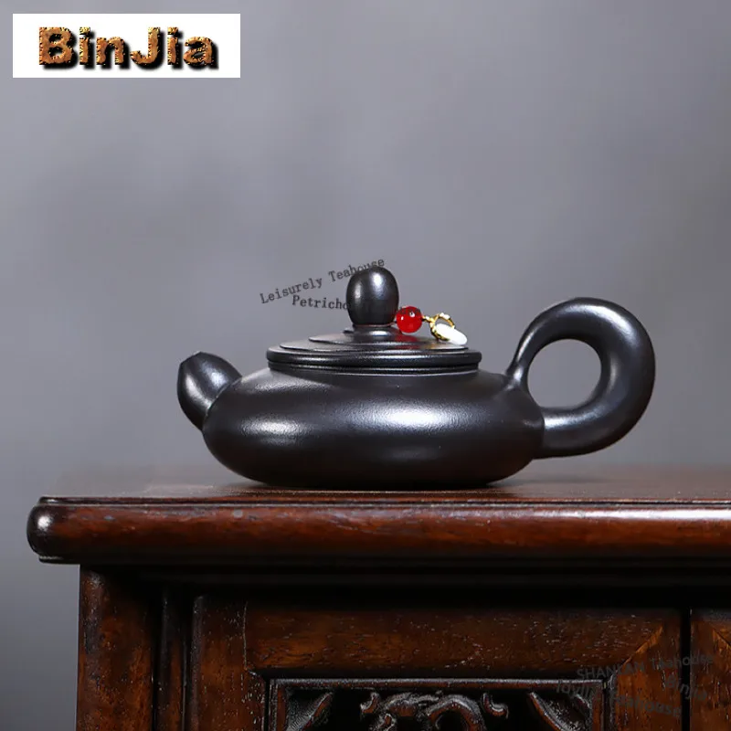 

180ml Classic Yixing Purple Clay Teapots Handmade Flat Bulb Pot Raw Ore Xuan Iron Stone Yellow Mud Kettle Zisha Tea Set Gift