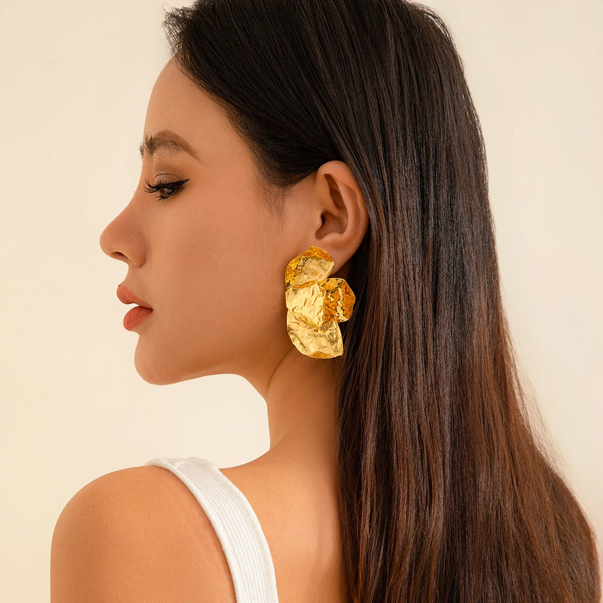 IngeSight.Z Gold Color Large Earrings for Women Exaggerated Big Metal Flower Earrings Pendant 2024 Trend Ladies Ear Jewelry