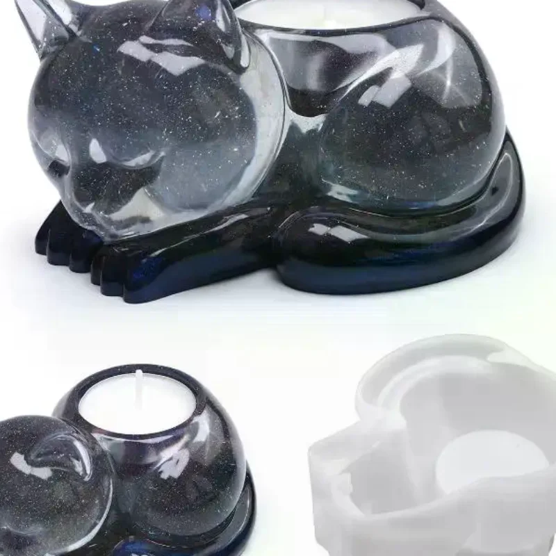 Sleeping Cat Memorial Silicone Mold For Resin Cat Candle Holder Animal Keepsake Sympathy Gift