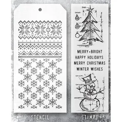 2024 New Retro Christmas Tree Snowman Clear Stamp and Stencil For Making Word Festival Greeting Card Scrapbooking No Cutting Die