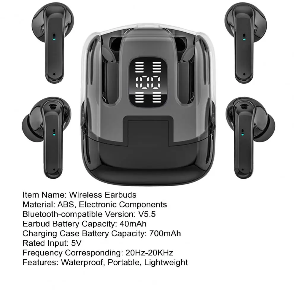 Bluetooth-compatible Wireless Earphones LED Display Stereo Sound Noise Cancelling Waterproof Head Earbuds Touch Control Headset