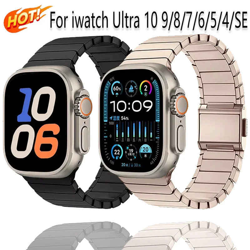 

Titanium Metal Strap For Apple Watch Ultra 2 49mm Magnetic Button Link Replacement Band iWatch 10 46mm 9 8 7 6 5 4 SE 44mm 45mm