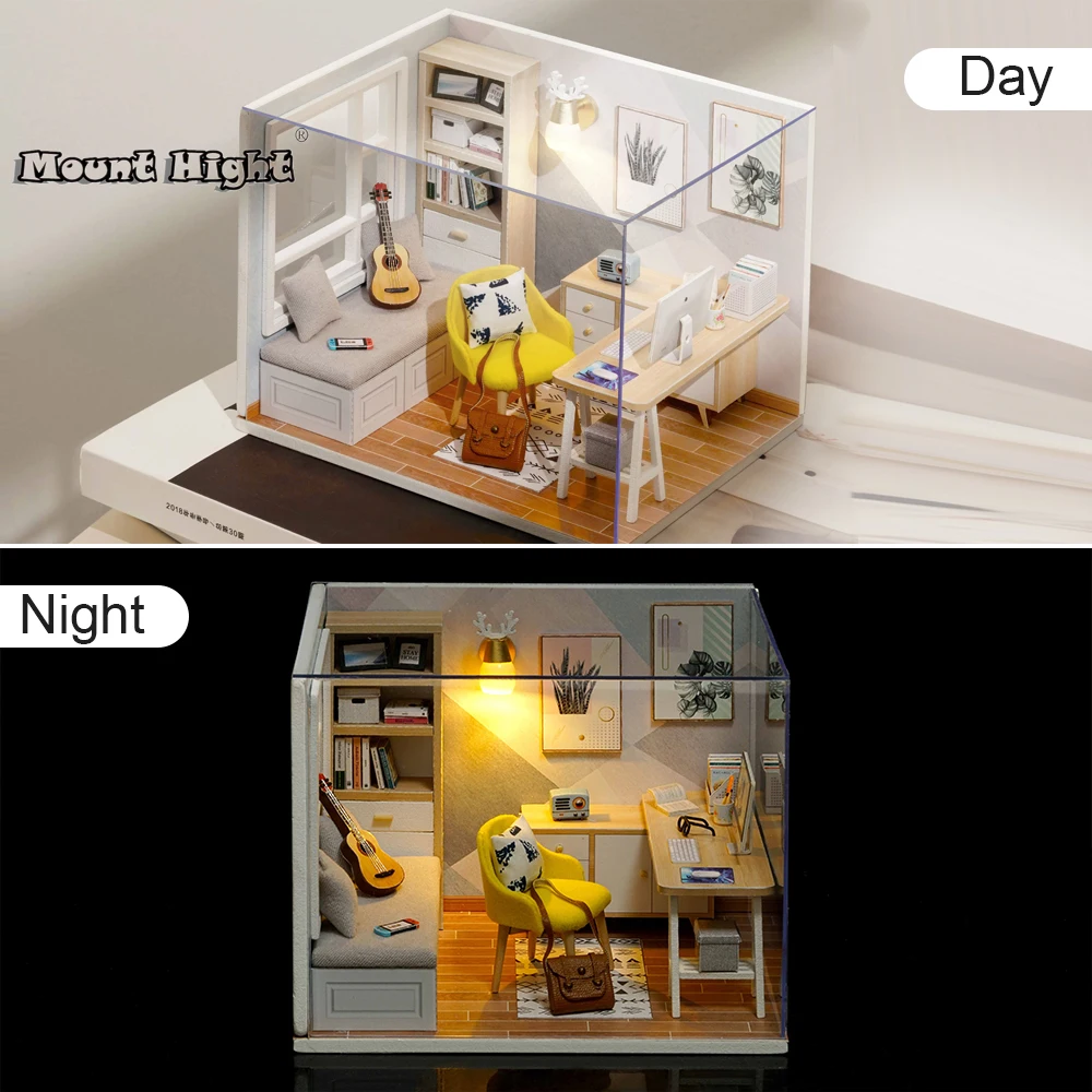 DIY Mini Dollhouse Kit with Dust Cover Wooden Miniatures Furniture Kit Dollhouse Accessories Kids Toy Christmas Birthday Gift