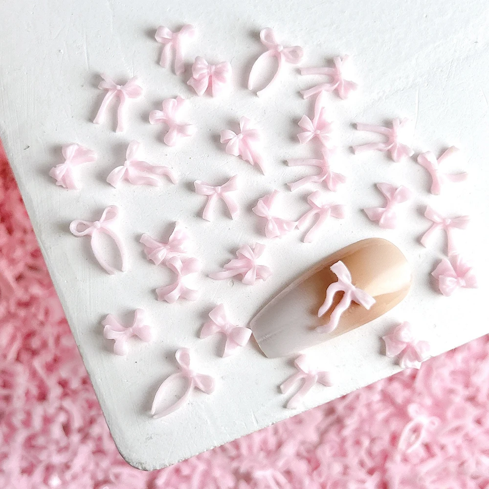 50pcs Mix Styles Pink Bowknot Nail Charms Ribbon 3D Hollow out Kawaii Nail Decorations Resin Bow Butterfly Manicure diy Parts