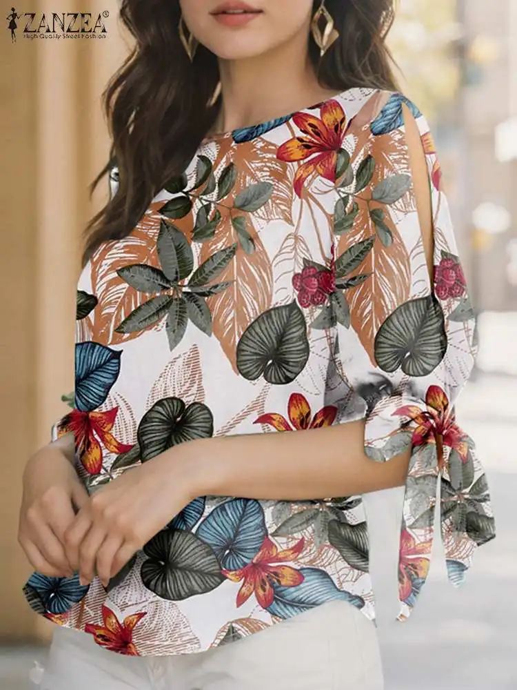 

ZANZEA Summer Bohemian Floral Printed Blouse Women Elegant Half Sleeve Shirt Female Loose Party Blusas Mujer Casual Holiday Tops