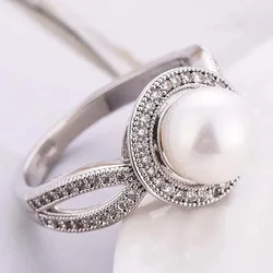 Trend Newly Romantic Elegant Big Round Imitation Pearl Women Ring Female Wedding Party Anniversary Birthday Gift Ring Jewelry