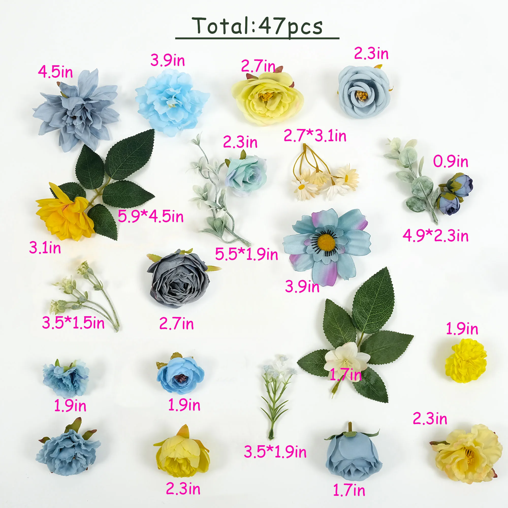 47PCS Artificial Silk Flower Greenery Mix Grab Bag Fake Flower Plant For DIY Crafts Flower Arrangement Wreath Decor Grab Bag