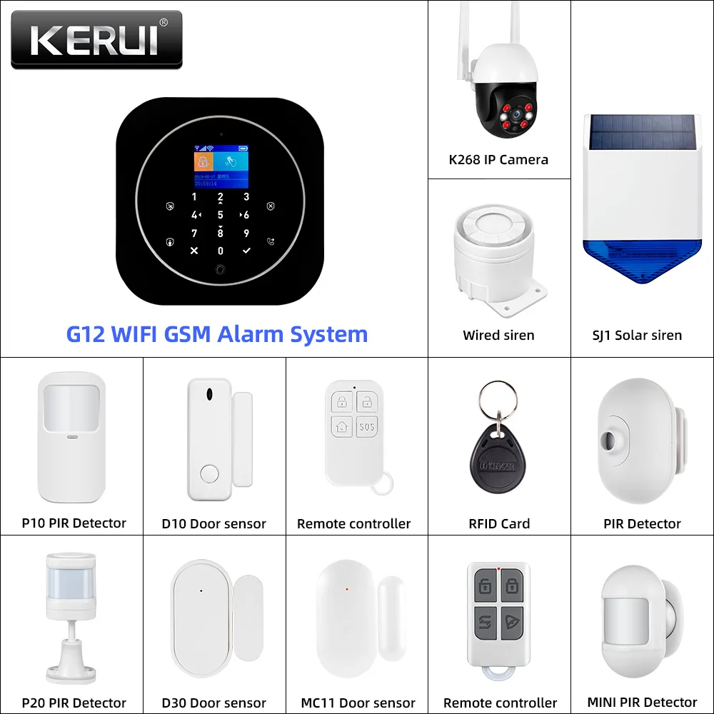 KERUI G12 2G Wi-Fi Беспроводная домашняя сигнализация DIY GSM сигнализация для домашней безопасности с сиреной, пультом дистанционного управления, датчиком движения, двери