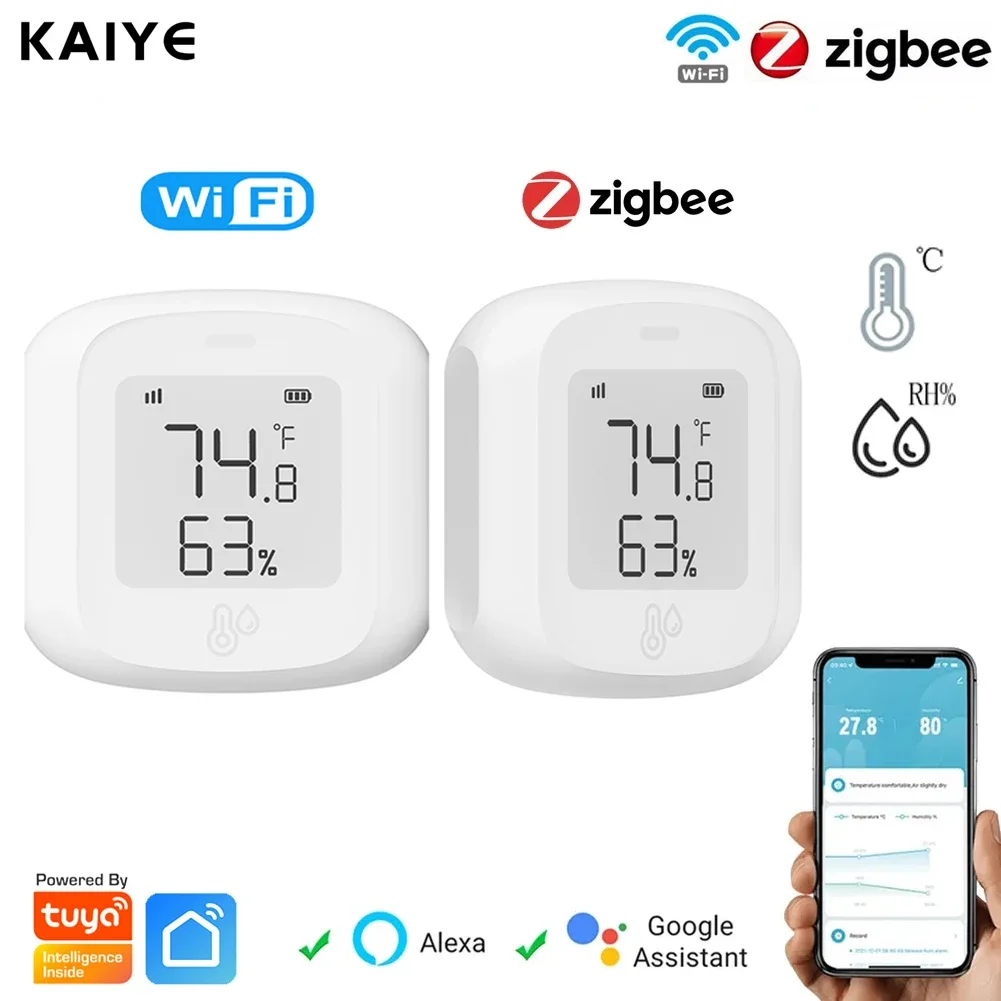 Tuya WiFi ZigBee Sensor de Umidade Temperatura Smart Home Automation Termômetro Interior Display LCD Suporte Alexa Google Assistant