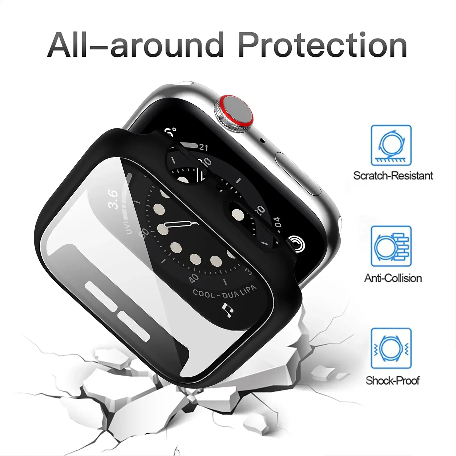 Coque de Protection d'Écran en Verre pour Apple Watch, Accessoire de 45mm, 41mm, 44mm, 40mm, 42mm, Série 9, 4, 5, 6, SE, 7, 8