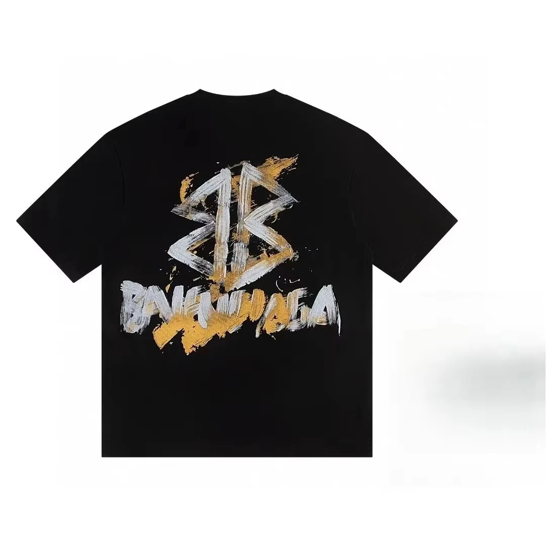 2025 メンズグラフィティ Tシャツ抽象的な黄色のストリートアートデザイン特大コットンストリート夏カジュアル通気性アーバンファッション