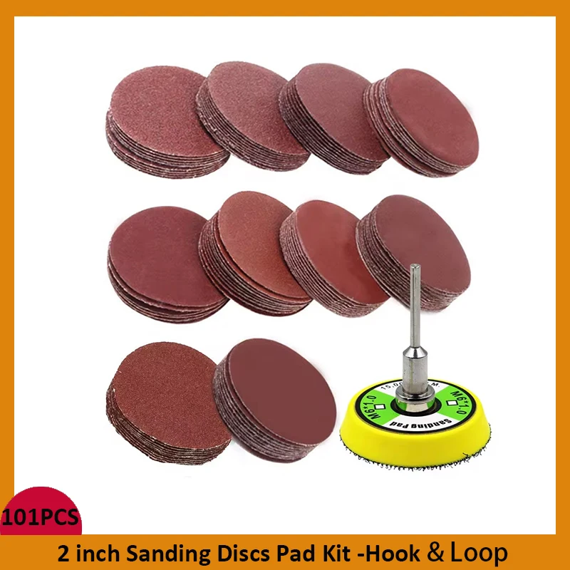 2 Inch Sanding Discs Kit 100PCS Hook & Loop 60-2000# Sandpaper with Backer Plate for Polishing and rinding metal, wood, and jade