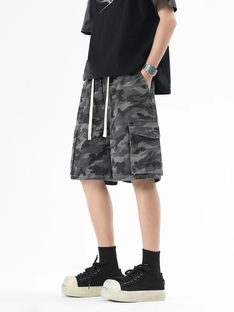 

LANGWEIZHE камуфляжные orts мужские летние тонкие американские уличные рабочие брюки пять четвертей повседневные прямые брюки средней длины