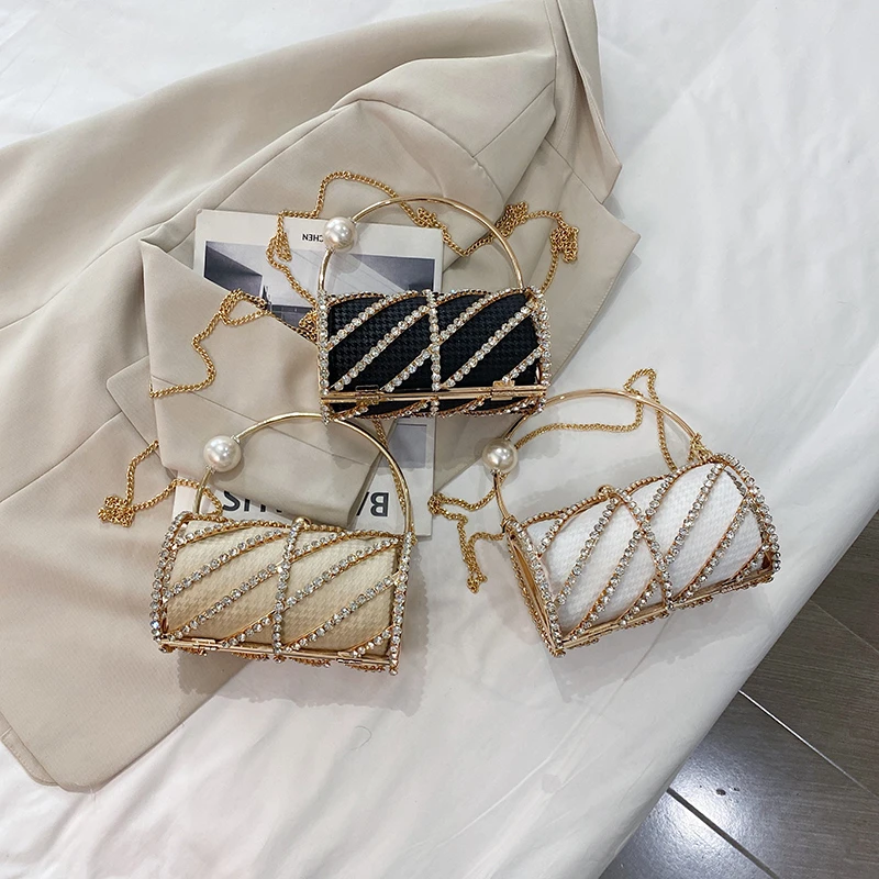 High Quality Dinner Bag for Women Diamond Shoulder Bags Golden Handle Hand Bag Designer Purses and Handbags Chain Crossbody Bag image 6