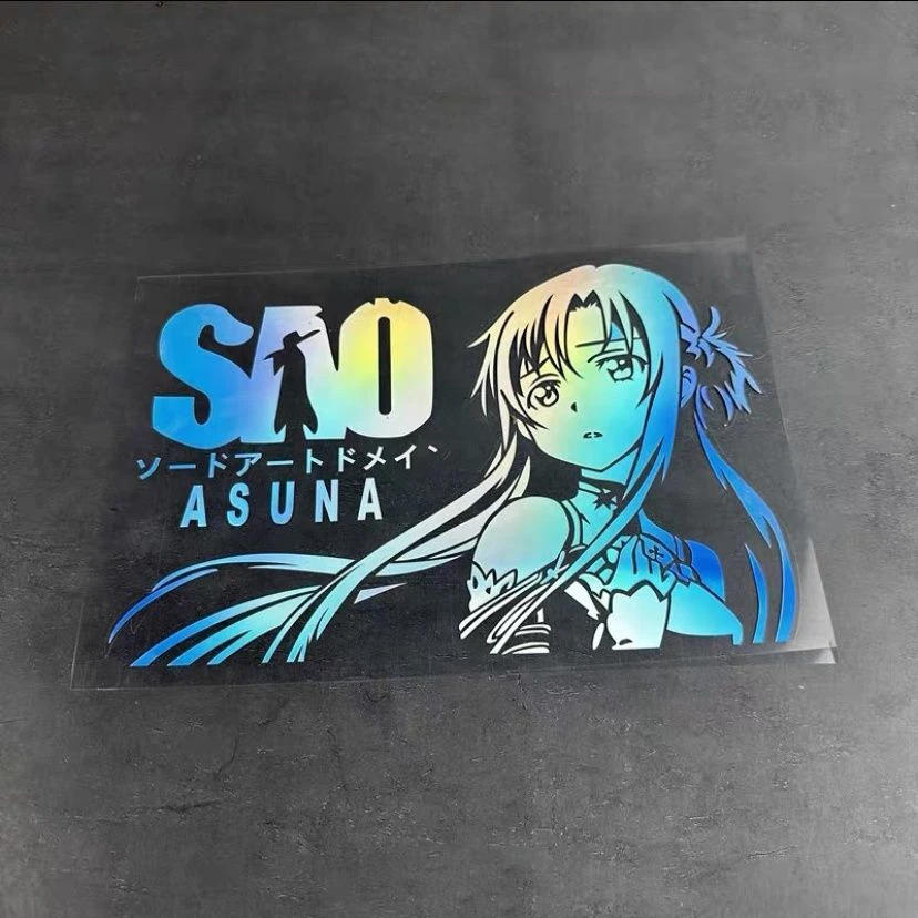 Stiker alat tulis desain eksklusif 22cm X 14.5cm stiker reflektif gradien warna-warni mainan anak perempuan seksi Laser Yuuki Asuna untuk anak-anak