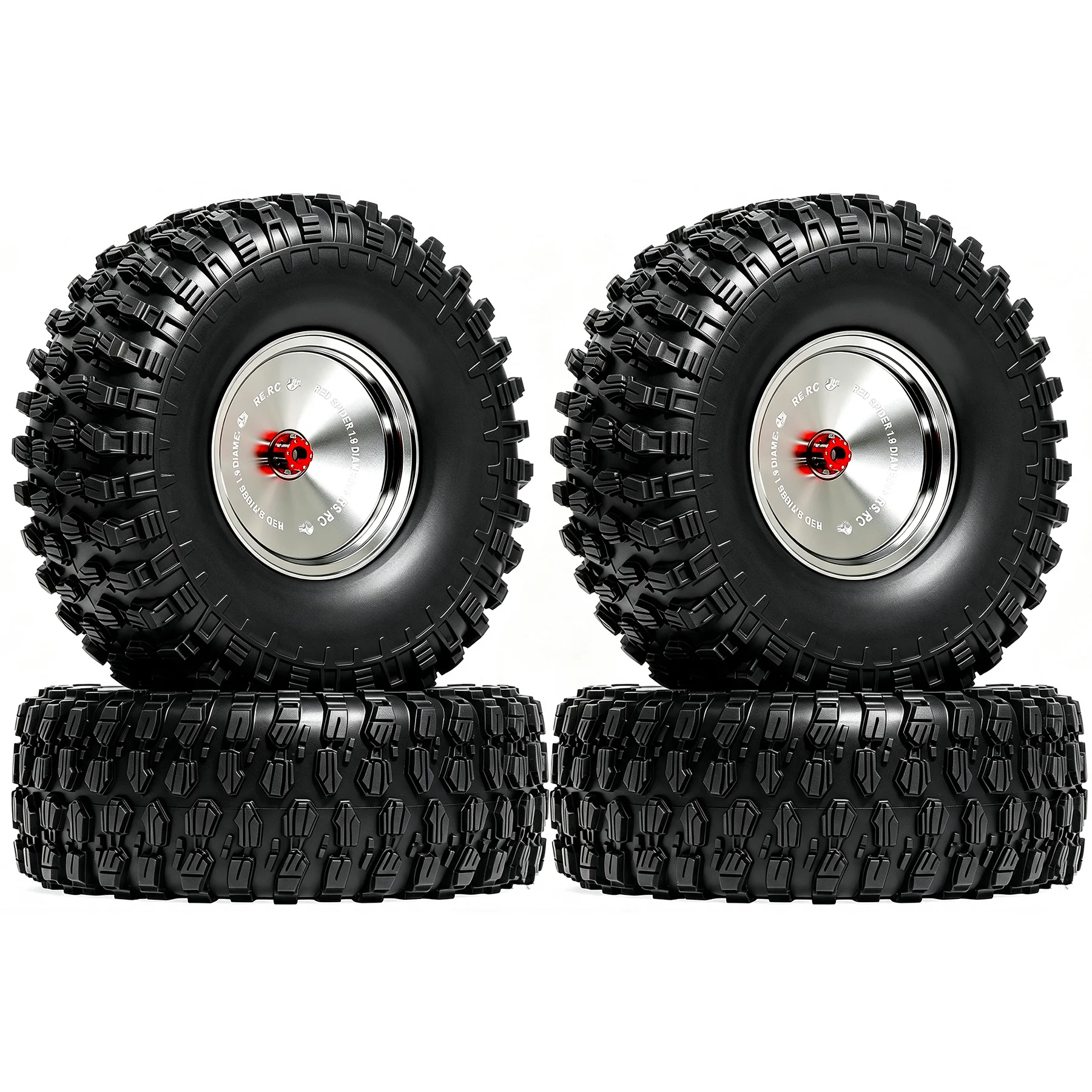 RED SPIDER 4Pcs 120mm RC Rubber Tyres 1.9  Metal Wheel Hub Kit  For 1/10 RC Buggy Boom Racing BRX1.8 Traxxas UDR Crawler Car