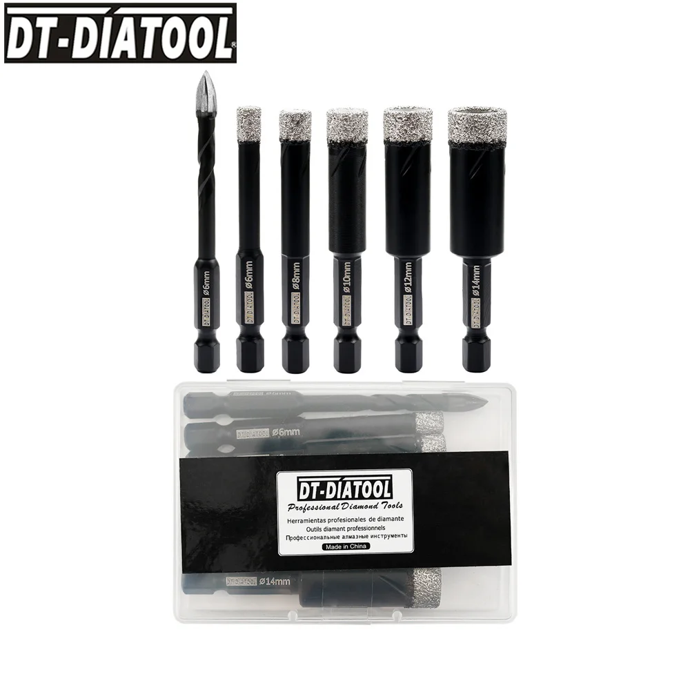 

DT-DIATOOL-Dry Diamond Drill Bits Positioning Bit Kit for Tile Marble Granite Ceramic Hole Saw 6Pcs Set Quick Fit Shank Core Bit