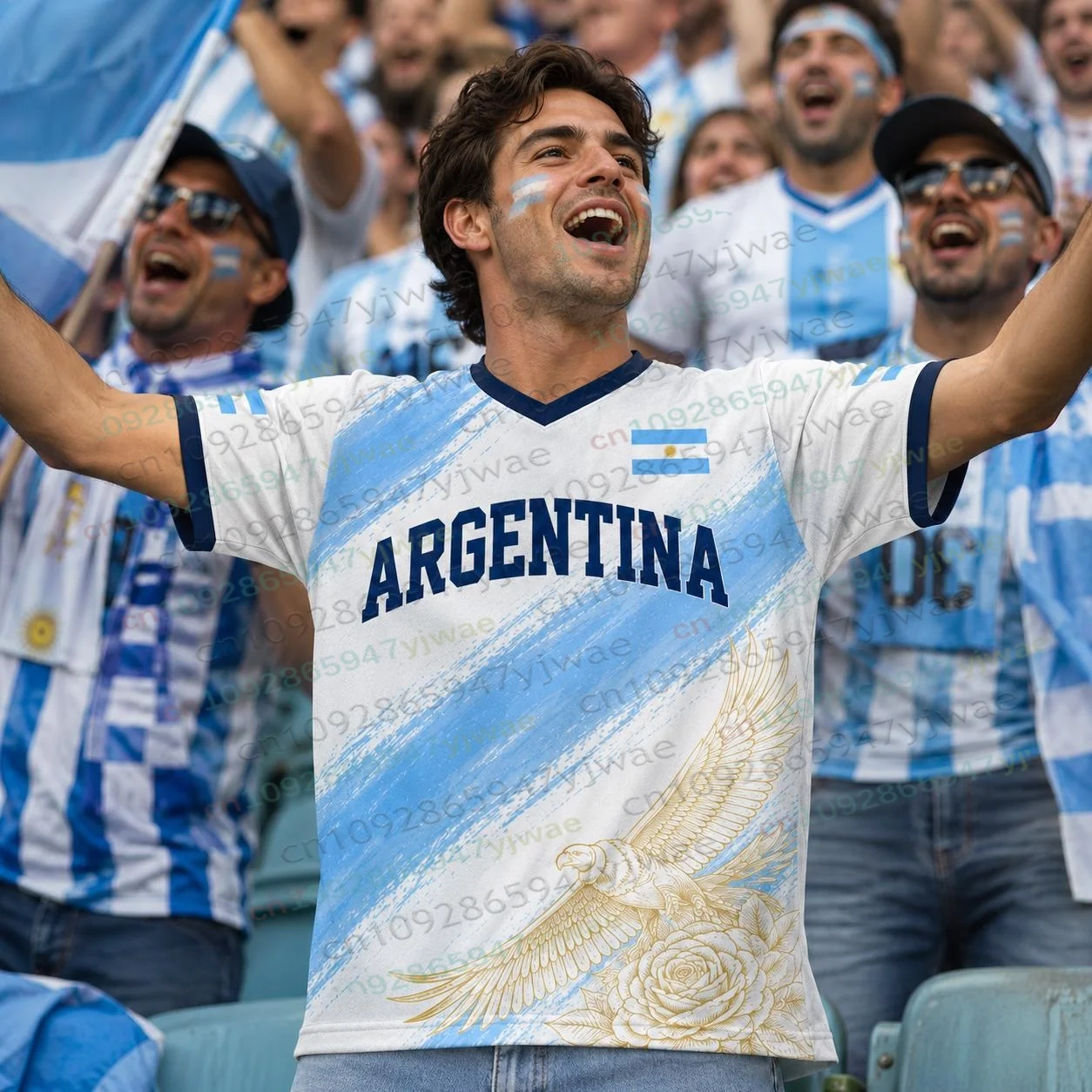 Summer Fashion GPT New Messi Graffiti Fan Sports T-shirt Daily Match Training Comfortable Parent-child Argentina Football Jersey view 5