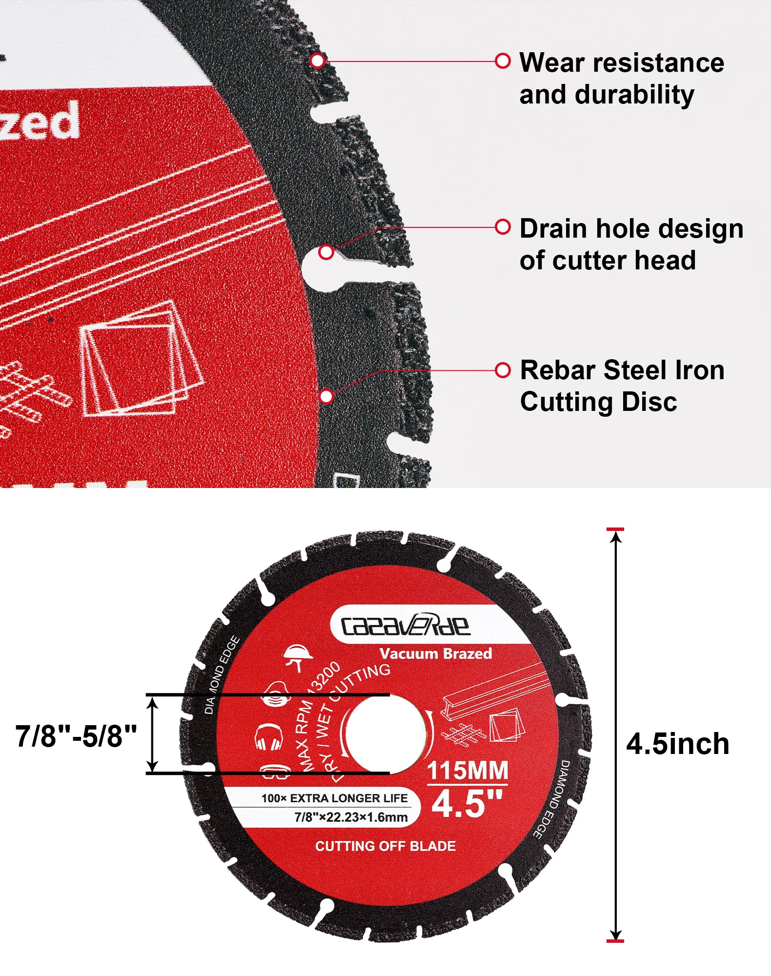 Casaverde 115mm Diamond Cutting Wheel,Diamond Saw Blade Angle Grinder Cutting Wheel For Cutting Metal Rebar Steel Cast Iron INOX