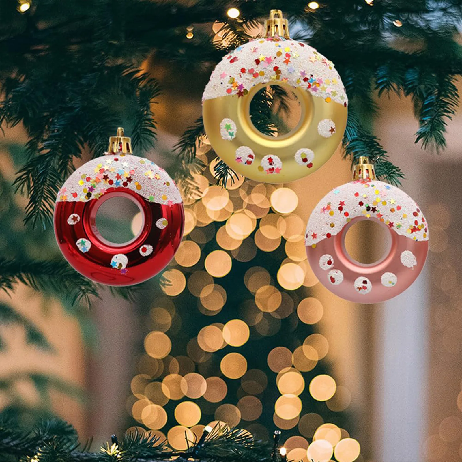 

4pcs Christmas Hanging Candy Balls Cute Candy Donuts Xmas Tree Pendant Kit Home Navidad Christmas Party Decorations 2024