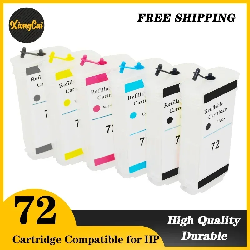 

6 Colors Refillable Ink Cartridge with Chip Compatible for HP72 for HP 72 DesignJet T610 T770 T790T1100 T1120 T1200 T1300 T2300