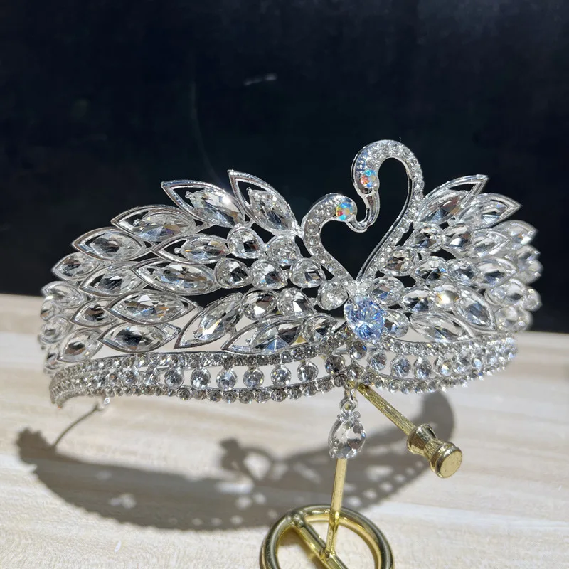 New Luxury Wedding Hair Tiara Crystal Bridal Swan Crown Silver Color Diadem Women Hair Accessories Headpieces Jewelry Headwear