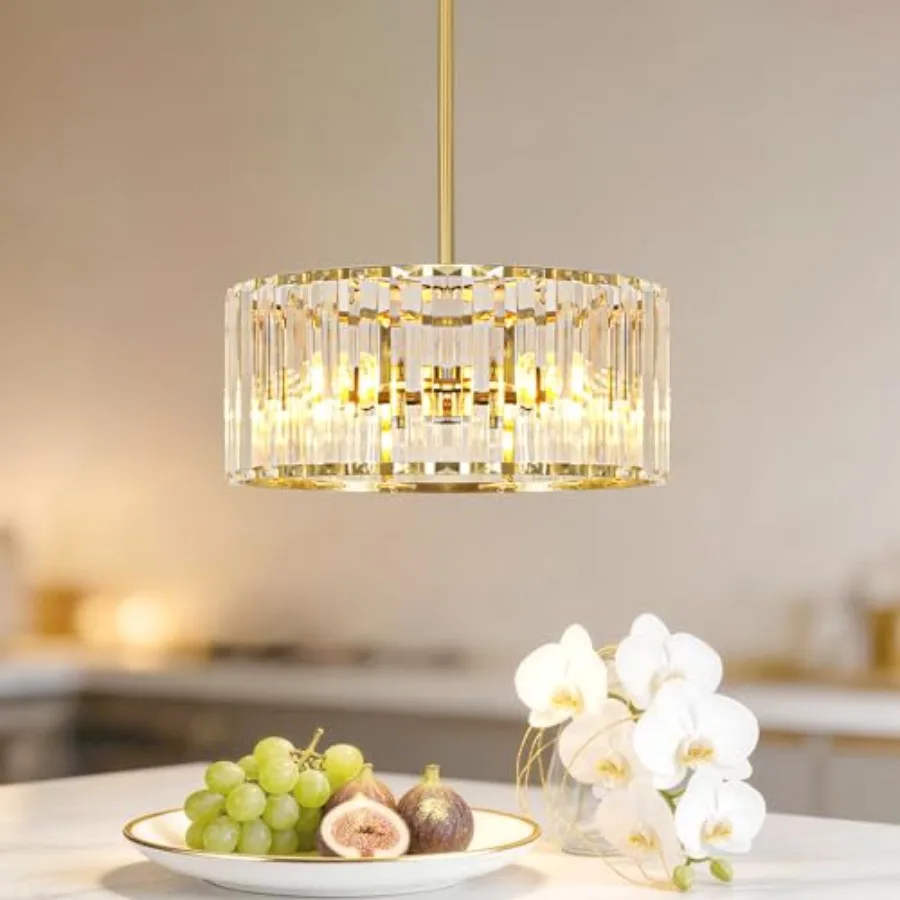 

Crystal Chandelier for Dining Room 3-Light Modern Semi Flush Mount Ceiling Pendant Light Fixture Round Pendant Lights Kitchen I