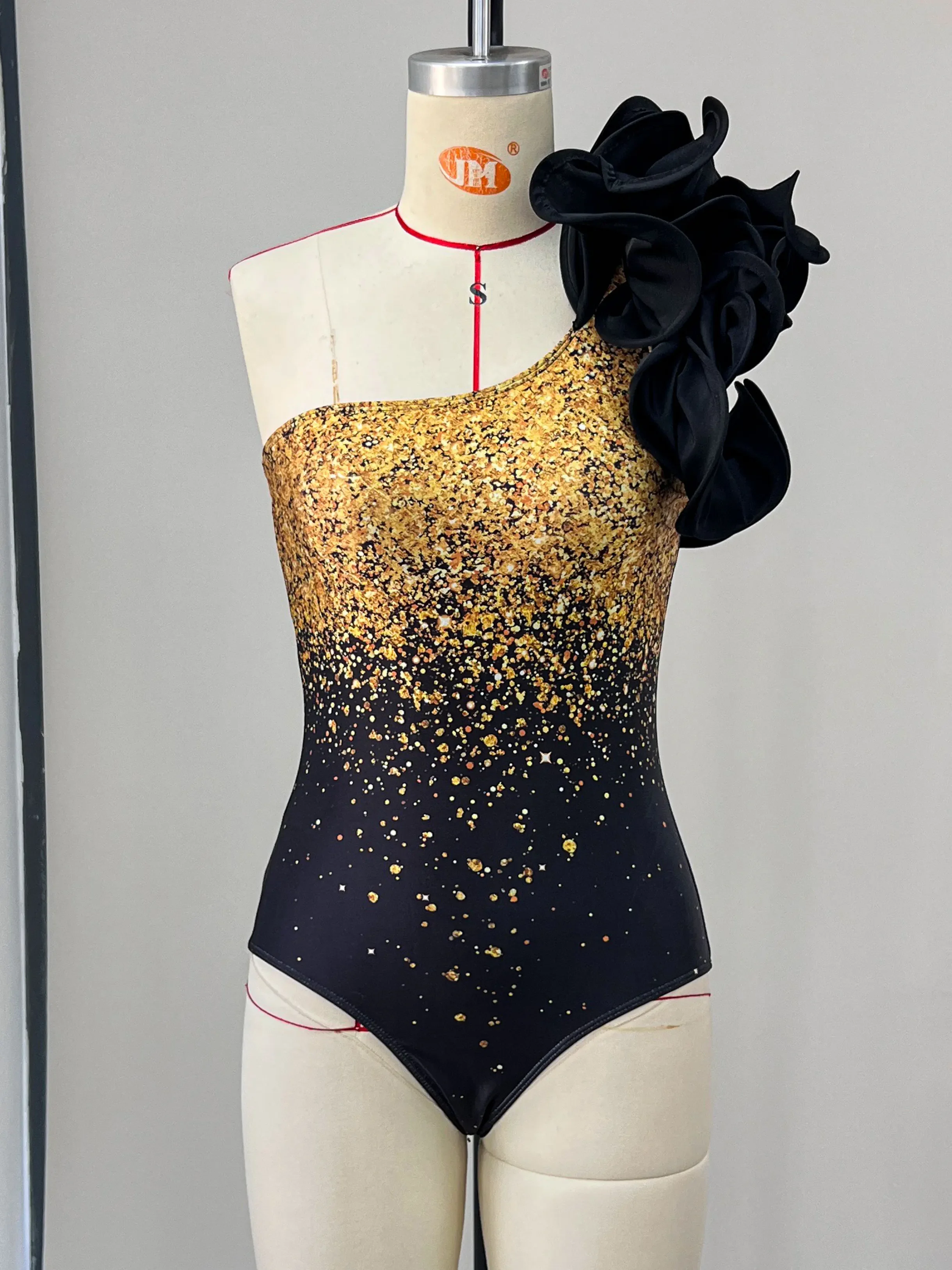 2025 New Glossy One Piece Swimsuit and Skirt for Women One Shoulder 3D Flower Swimwear Female Shiny Monokini Beach Bathing Suit