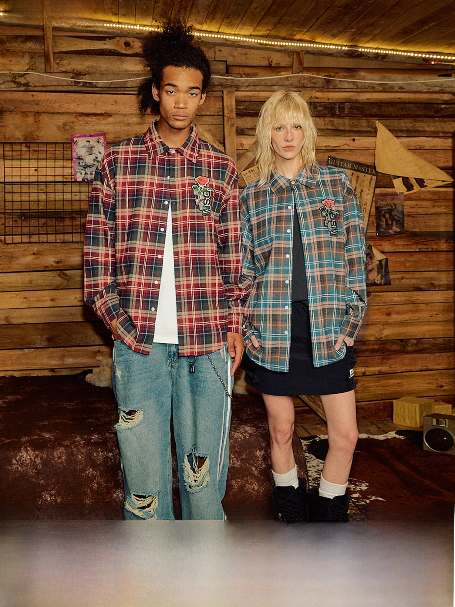 

Рубашка Done Castle с вышивкой розами, винтажная, в клетку, молодежная, из смесового хлопка и полиэстера, с длинным рукавом, на пуговицах, повседневная